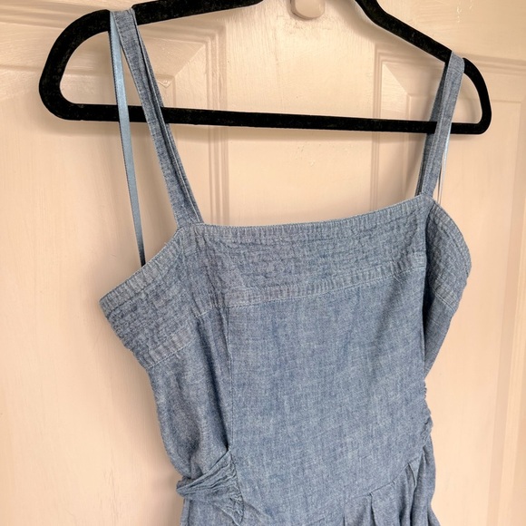 Talbots Chambray Midi Dress 10P Blue Sleeveless Frayed Hem Fit & Flare - Picture 2 of 8